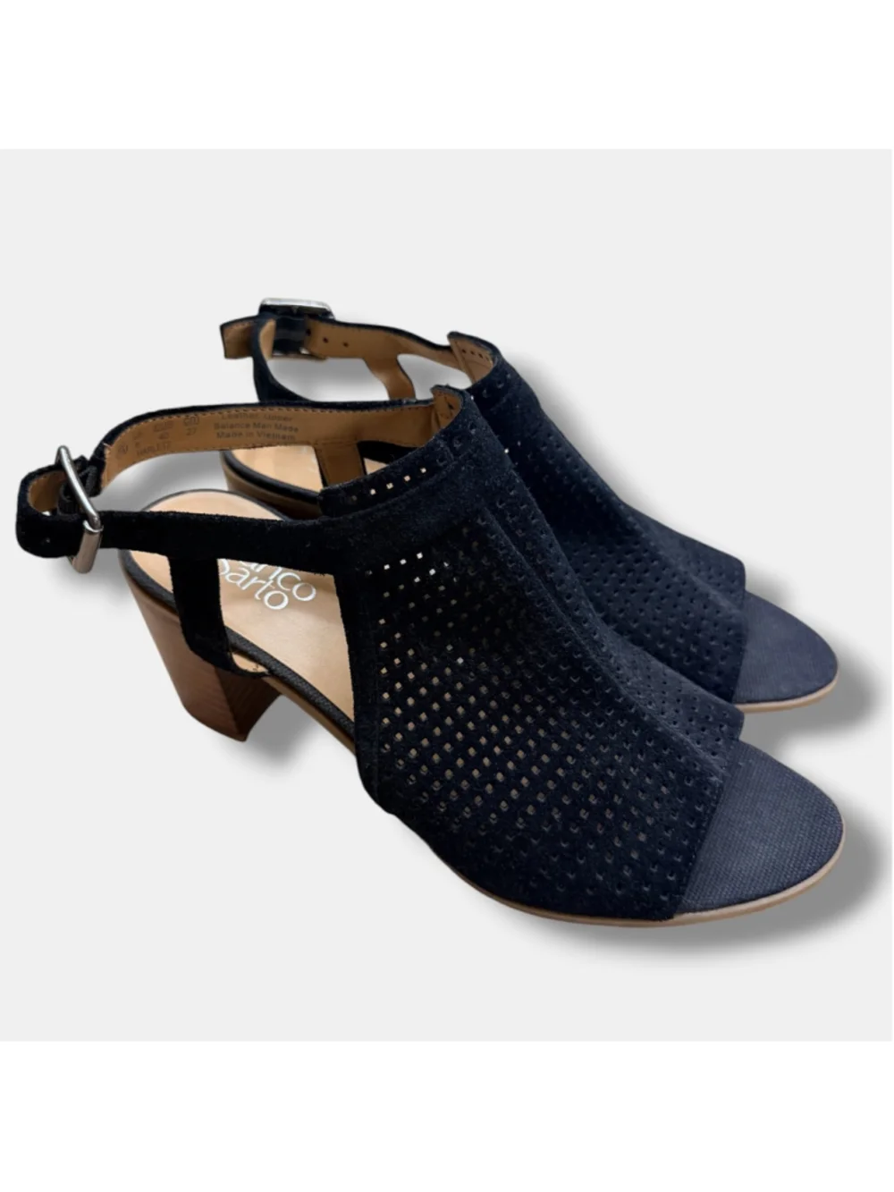 Franco Sarto Harlet Black Suede Perforated Peep Toe Slingback Heels Women’s 10